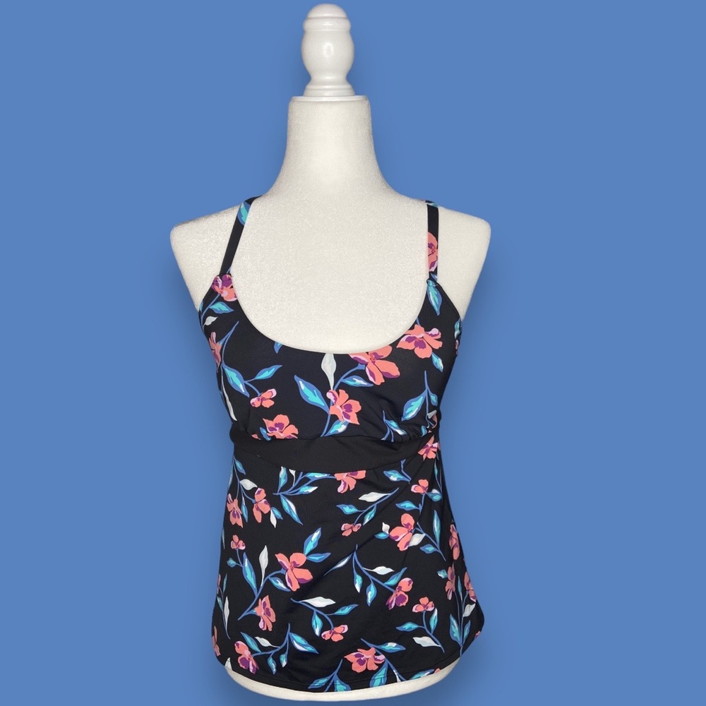 Lands End Floral Print Tankini Swim Top Size 10